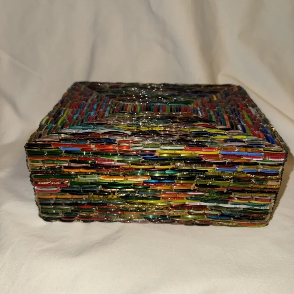 Vintage Multi-Color Glass Bangle Jewelry Box Black Felt Lined Hinged 8